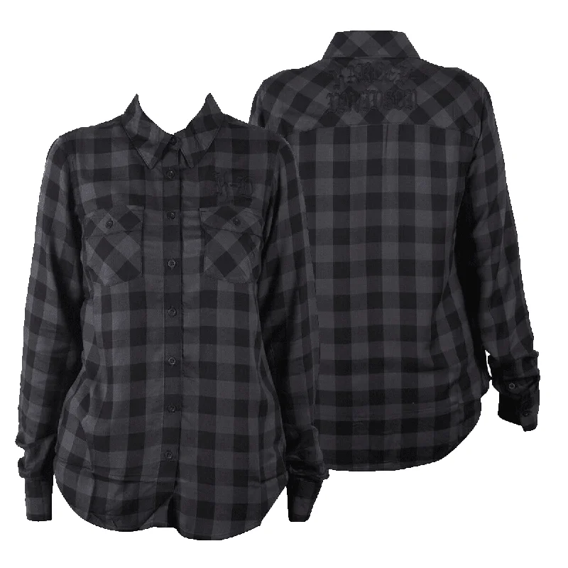 Branded  Women's Black Plaid H-D Classic L/S Woven Shirt (S06)