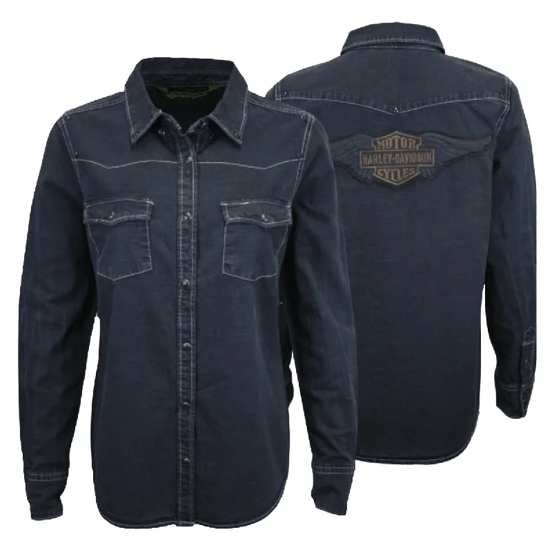 Branded  Women's Black Studded Denim L/S Woven Shirt (S14)