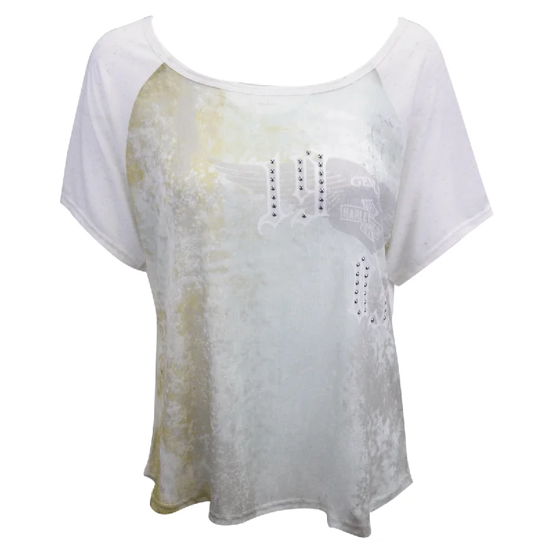 Branded  Women's Cream Pastel Green Sheer Round Neck S/S T-Shirt (S03)