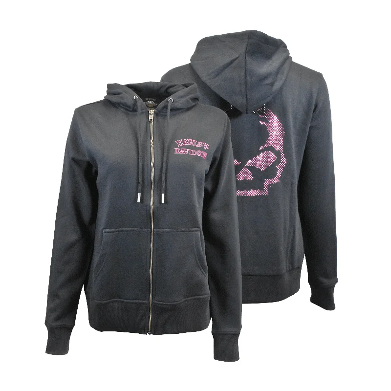 Branded  Women's Hoodie Black Willie G Skull Embellish Full Zip (S02)