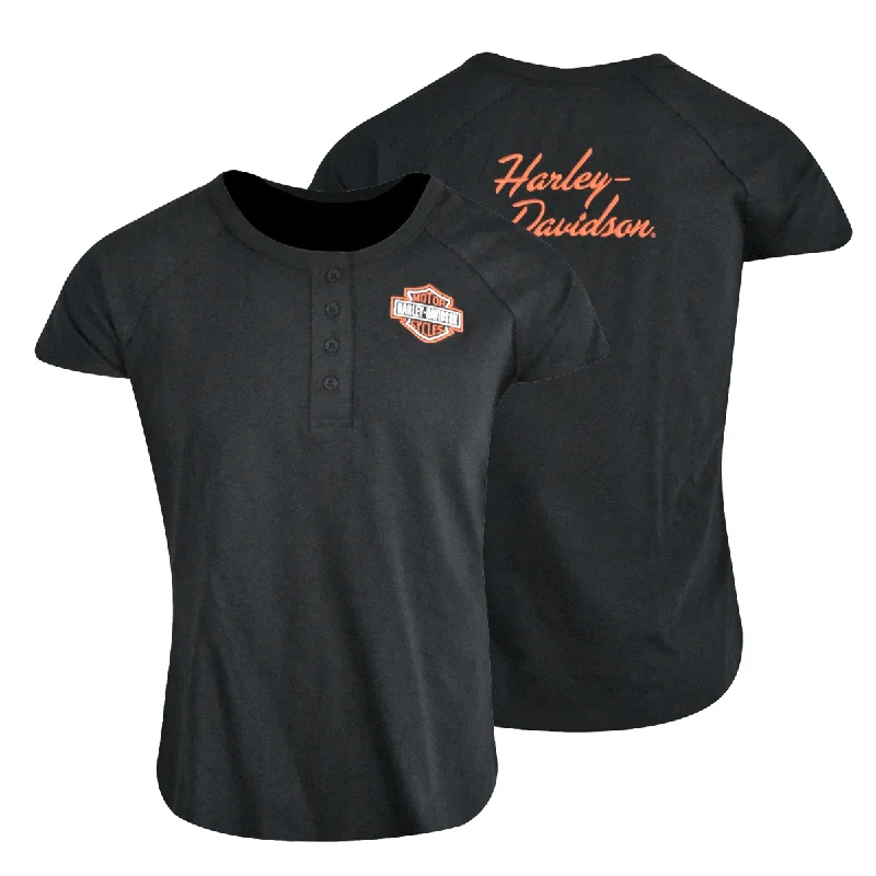 Branded  Women's T-Shirt Black 4 Button Henley (S24)