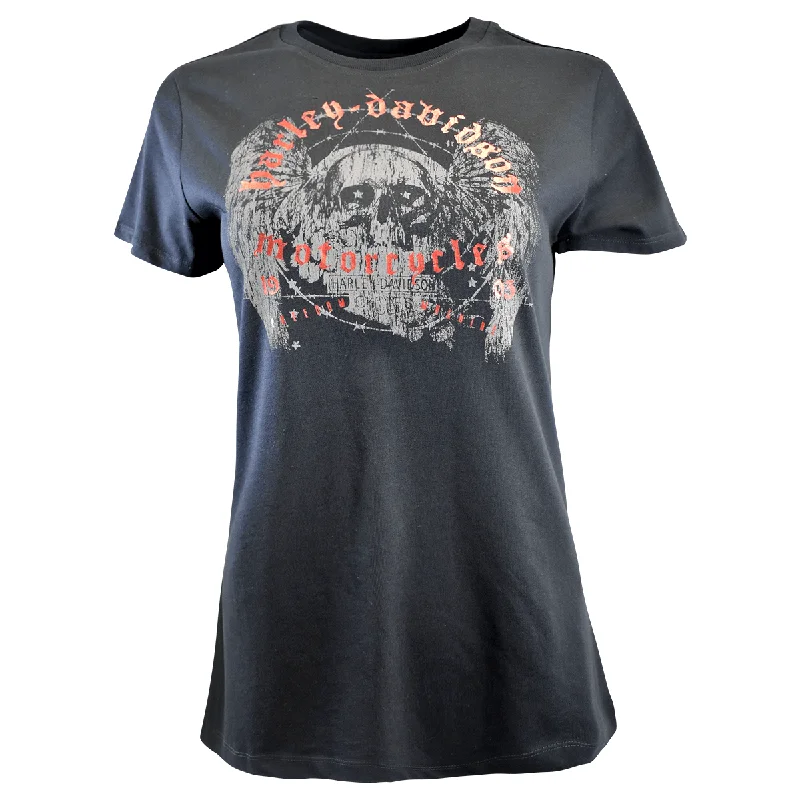 Branded  Women's T-Shirt Black Cursive Goth Skull (S28)