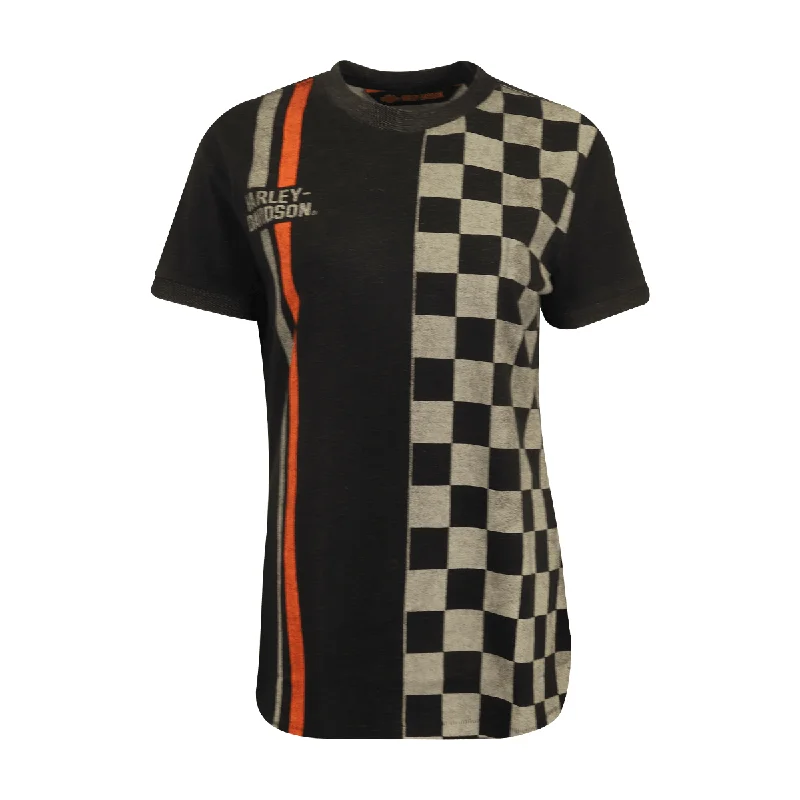 Branded  Women's T-Shirt Checkered Racing Stripes S/S (S38)