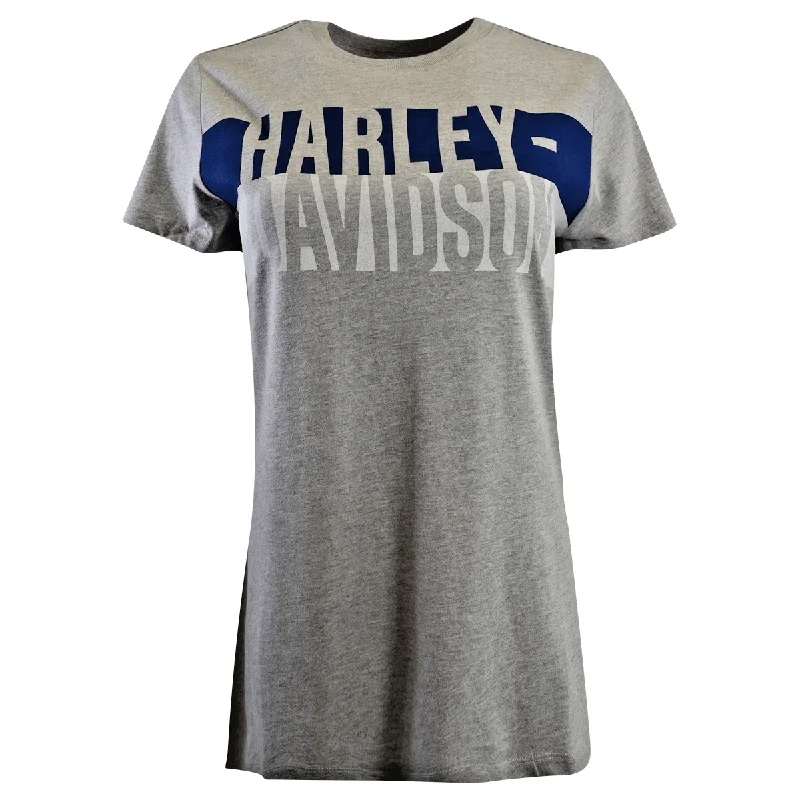 Branded  Women's T-Shirt Grey Blue Block Logo S/S (S26)