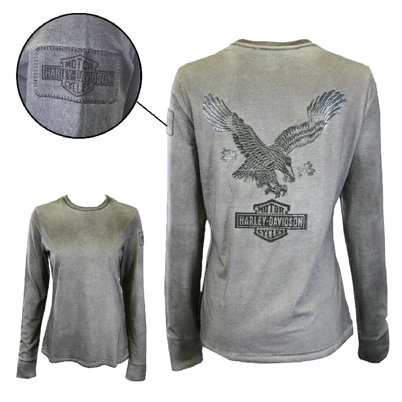 Branded Women's T-Shirt Grey Eagle Logo Back Long Sleeve Tee (S43)