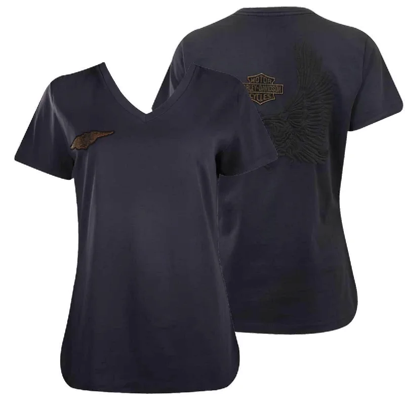 Branded  Women's T-Shirt Navy Grey HD Eagle Wings V-Neck S/S (S29)