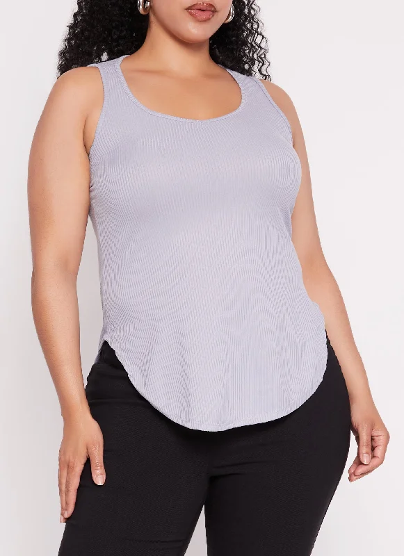 Plus Size Ribbed Scoop Neck Tank Top