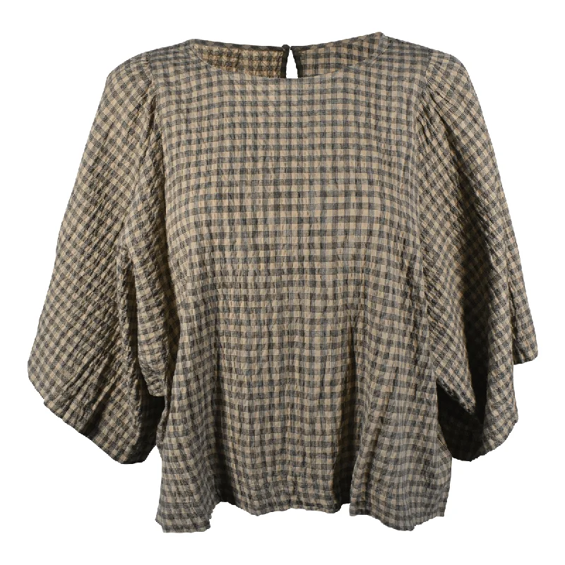 Levi's Women's Crop Top Brown Plaid Flare Out Relaxed Fit Tee