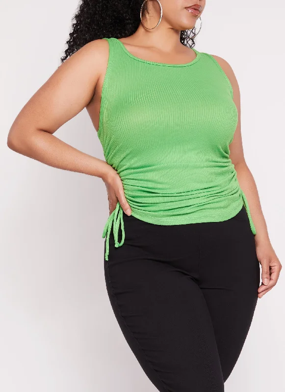 Plus Size Rib Knit Ruched Side Tank Top