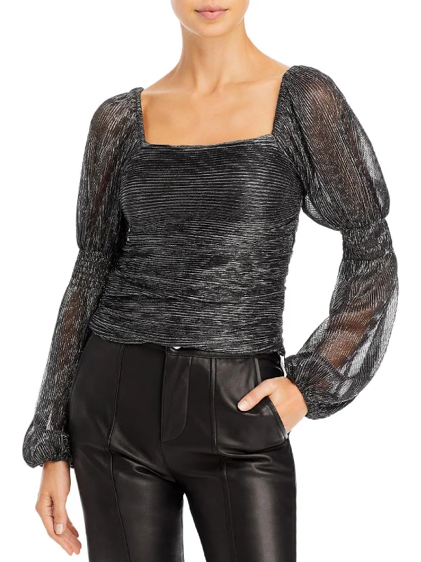 Olivia Womens Mesh Metallic Pullover Top