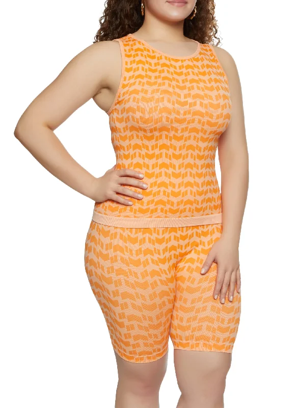 Plus Size Seamless Geometric Print Tank Top