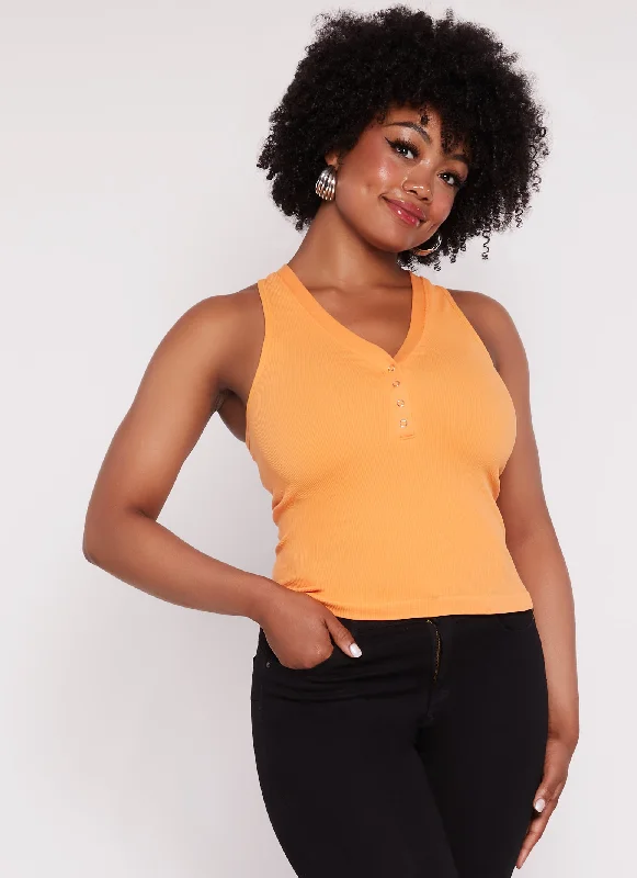 Plus Size Seamless Ribbed Snap Button Tank Top