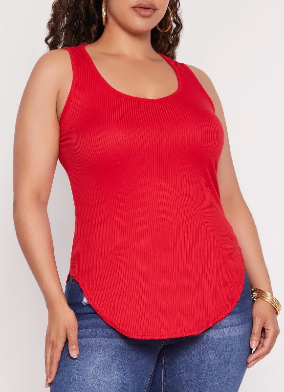 Plus Size Ribbed Scoop Neck Tank Top