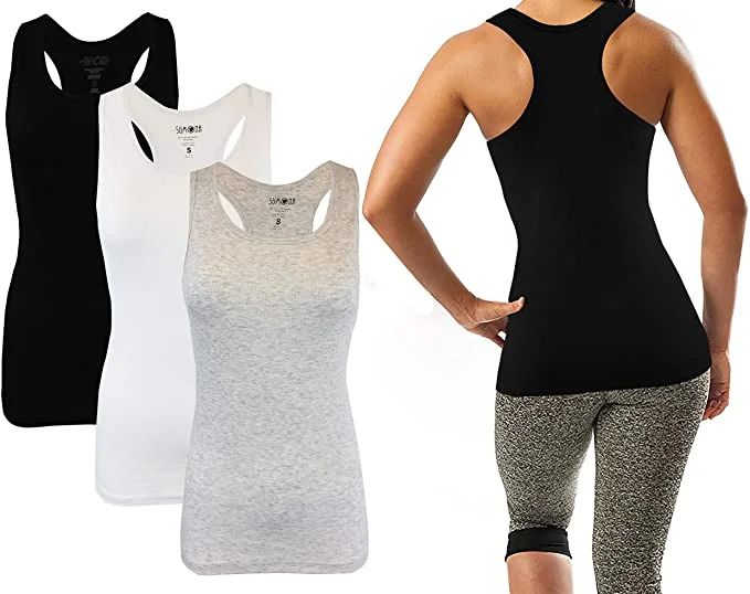 Sumona Women Black/White/Grey 3 Pack Racerback Tank Tops