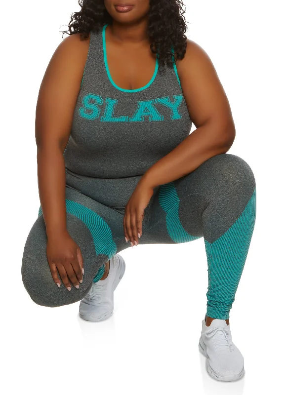 Plus Size Seamless Slay Graphic Racerback Tank Top