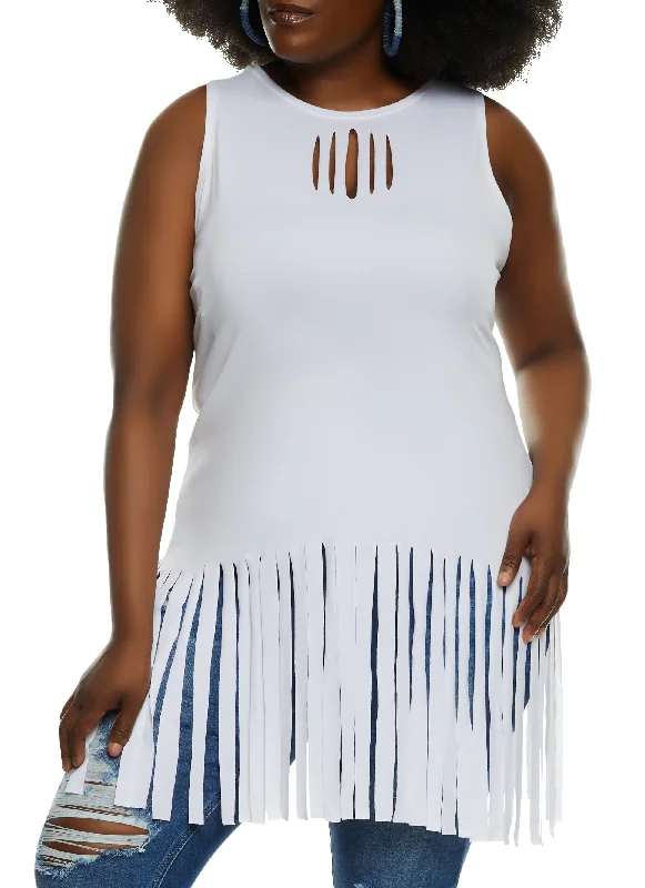 Plus Size Cut Out Fringe Tank Top