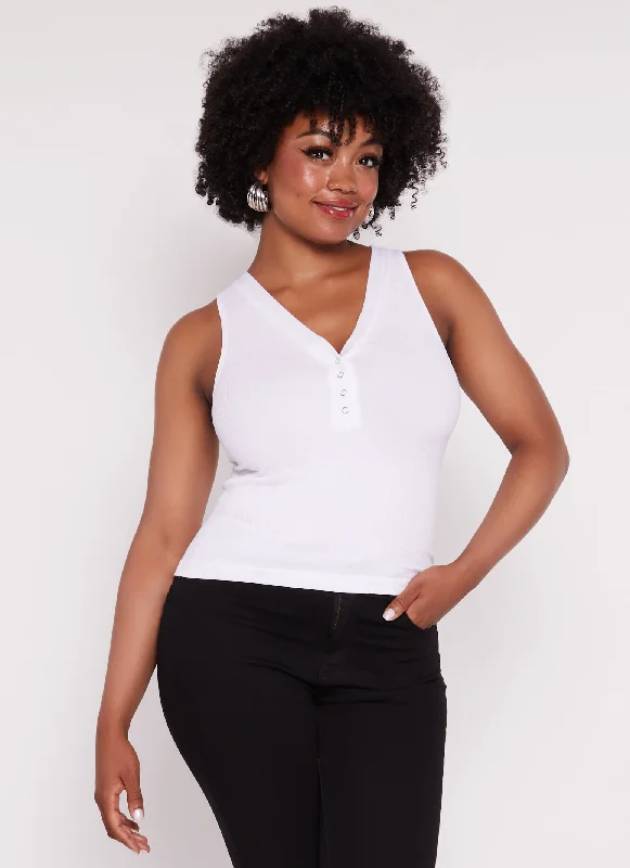 Plus Size Seamless Ribbed Snap Button Tank Top