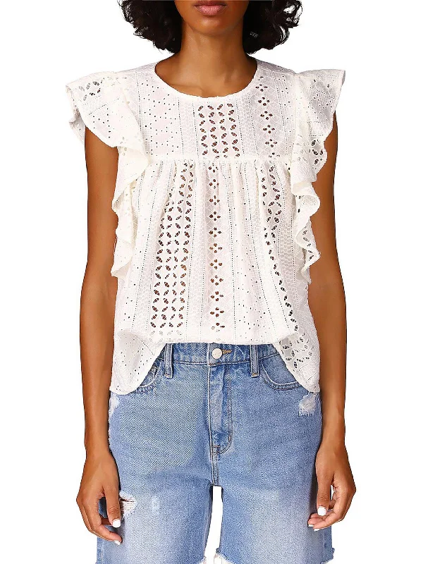 Womens Eyelet Shell Pullover Top