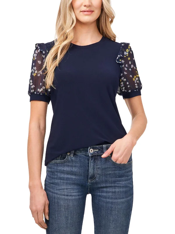 Womens Floral Print Crewneck Pullover Top