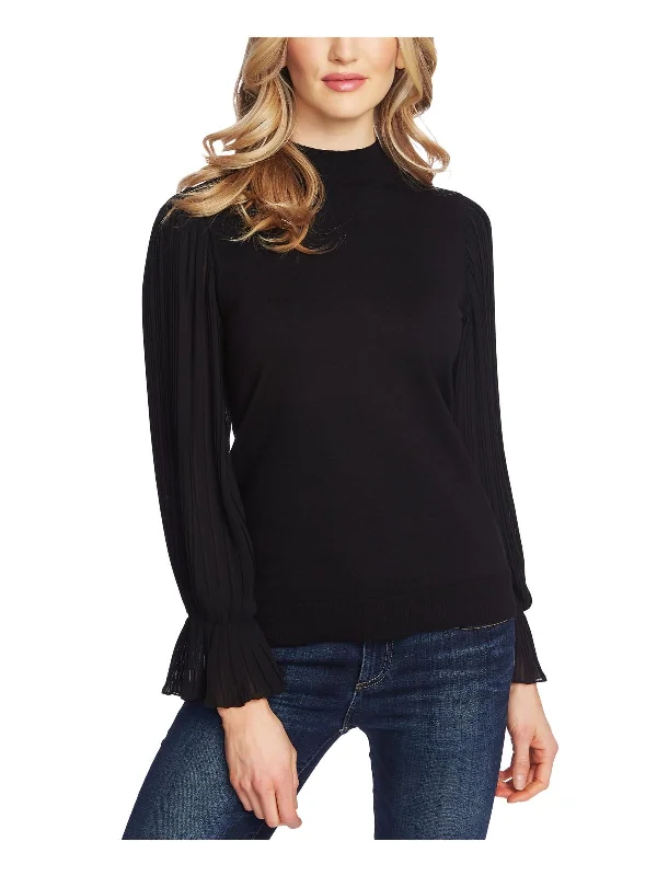 Womens Mock Turtleneck Pleated Sleeves Pullover Top