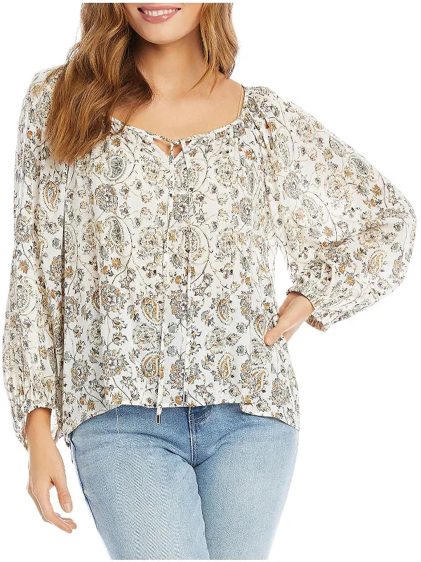 Womens Paisley Boatneck Pullover Top