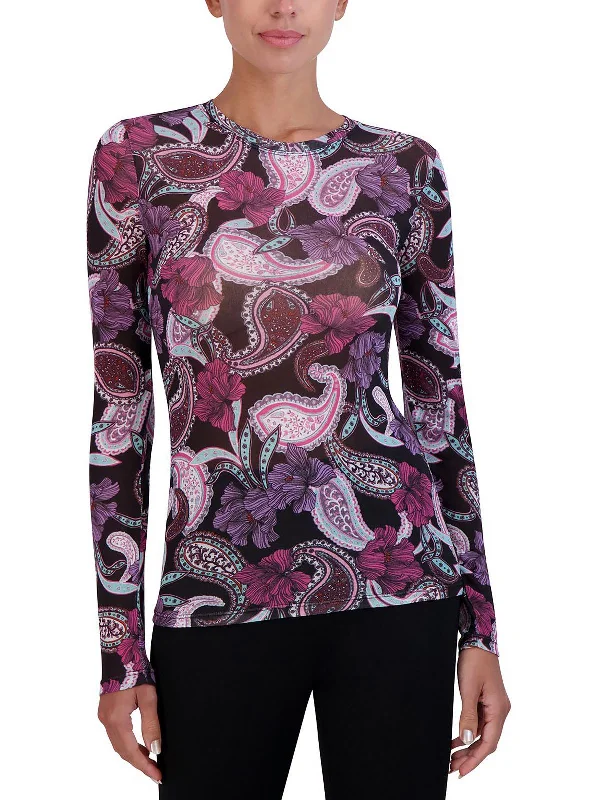 Womens Printed Crewneck Pullover Top