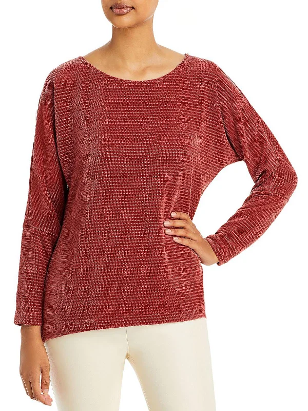 Womens Ribbed Wide Neck Pullover Top