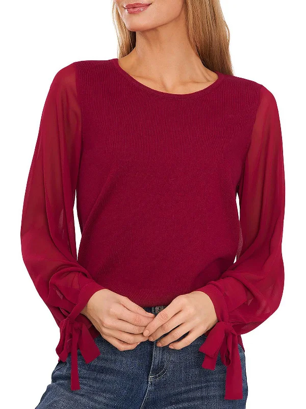 Womens Tie Sleeves Round Neck Pullover Top