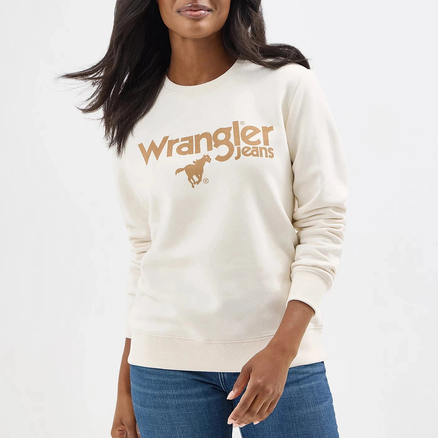 Wrangler Retro Women's Logo Crew Pullover Sweatshirt in Whisper White