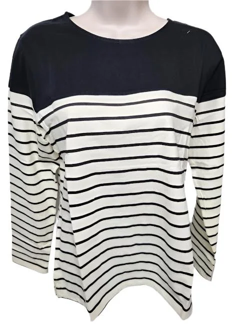 Pullover 3/4 SleeveIvory/Black Stripe Women's 1149ivbk