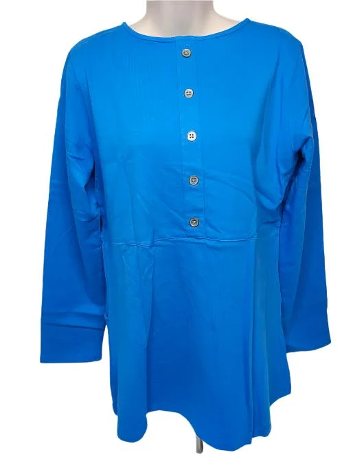 Pullover Zipper Front 2Pocket Long Sleeve French Blue Women's 7735FB