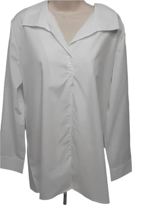 Shirt Pullover Button Front Long Sleeve White Womens-BWPOBW