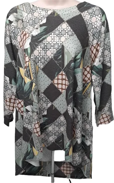 Shirt  Pullover Green  Abstract 3/4 Sleeve Women's-T208hC