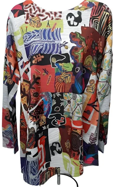 Shirt  Pullover Multi Colored   Abstract Long Sleeve Women's-T815F