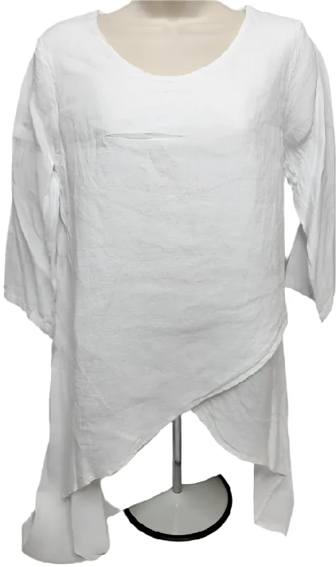 Top 3/4 Sleeve Round Neck Tunic Pullover White Women's Plt2198