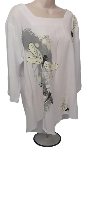 Top Pullover-Large Dragon Fly-White-Women's