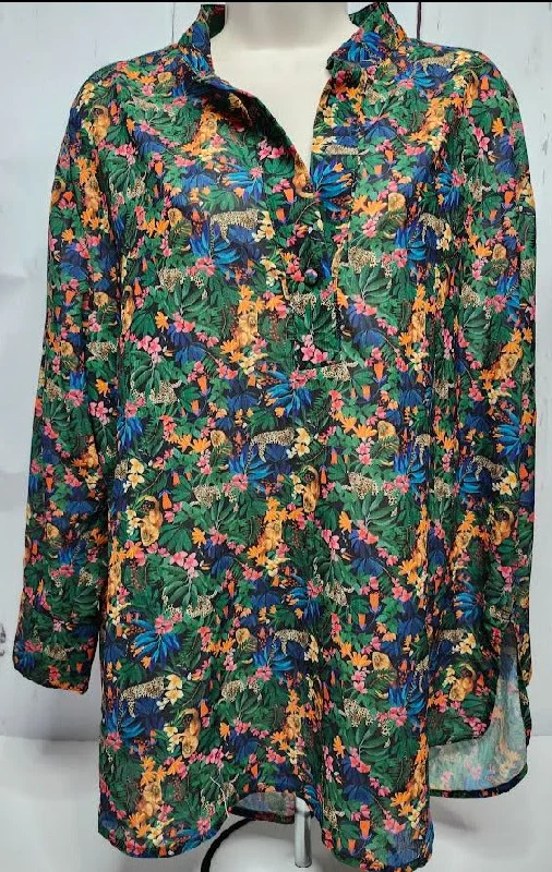 Top Pullover 3/4 Sleeve Sheer Jungle Women's 23-7005 Small